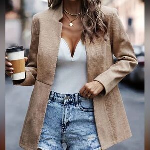 Lightweight Notch Collar Soft Blazer size L in Khaki